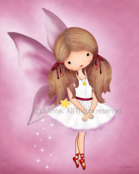 Pink fairy angel girl art print reproduction archival print nursery room decor pink girls wall art baby room artwork