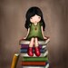 Girl sitting on books wall art print, girls room decor, nursery wall art, girl reading, purple children art, kids wall art