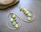 Large Gold Hoops with Pistachio Chalcedony and Pearls