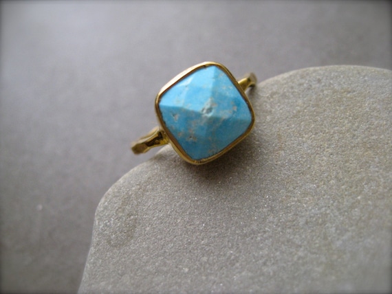Arizona Sleeping Beauty turquoise  Gold Vermeil Ring - size 7