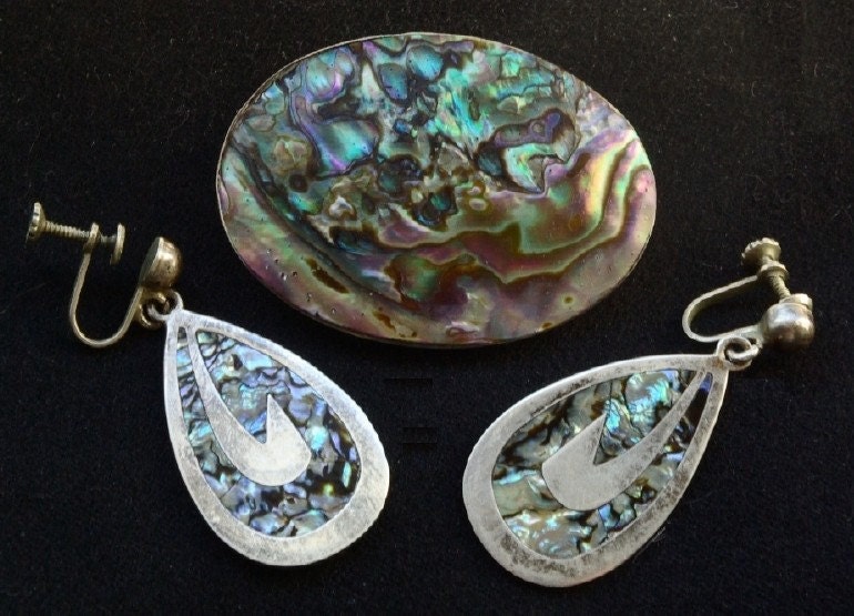 Taxco Mexican silver brooch and earring set, 1950s - kickshaw