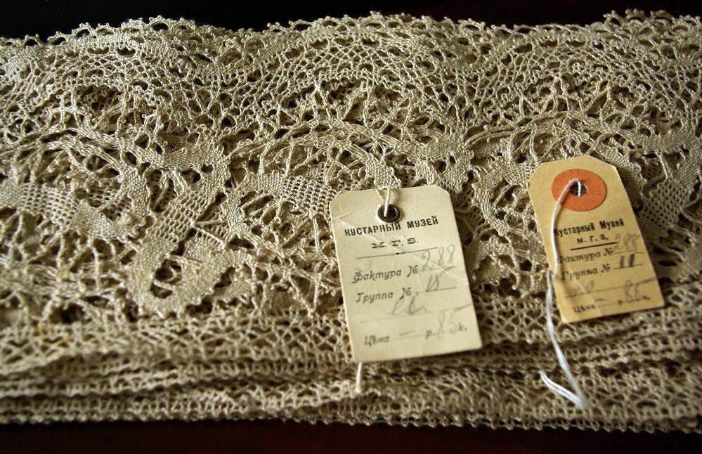 Lot of hand made Russian bobbin lace yardage, 1920s