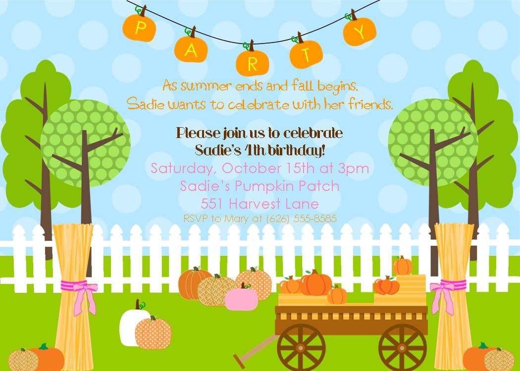 Pumpkin Patch Farm Fall Girl Birthday Invitation - PRINTABLE - By A Blissful Nest