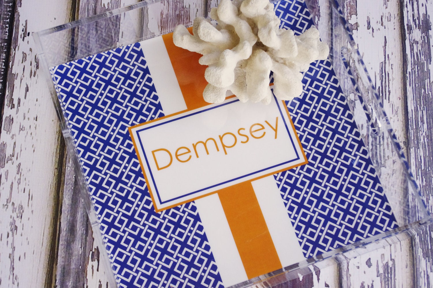 Lucite Tray - 12x12 Acrylic Tray - By A Blissful Nest - Custom Pattern, Colors and Font