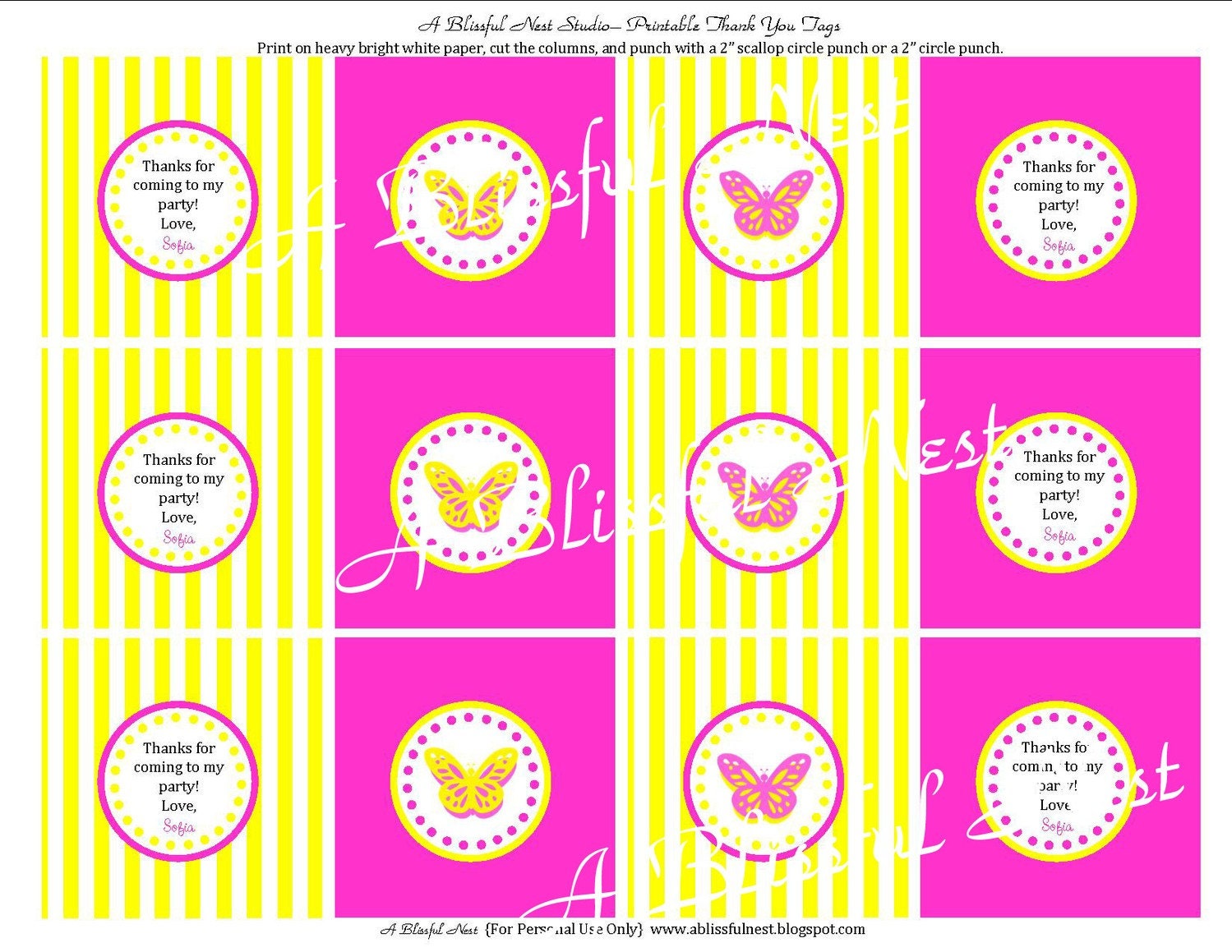 Butterfly Birthday Favor Tags Thank You Tags - PRINTBLE - By A Blissful Nest
