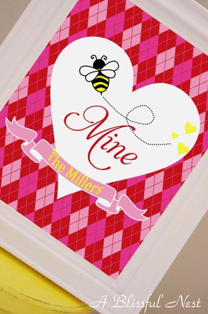 Valentines Day Art Poster - PRINTABLE - Bee Mine - By A Blissful Nest