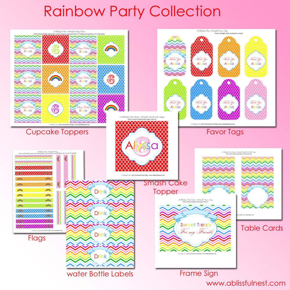 Rainbow Birthday Party Decorations Package Collection - PRINTABLE - By A Blissful Nest