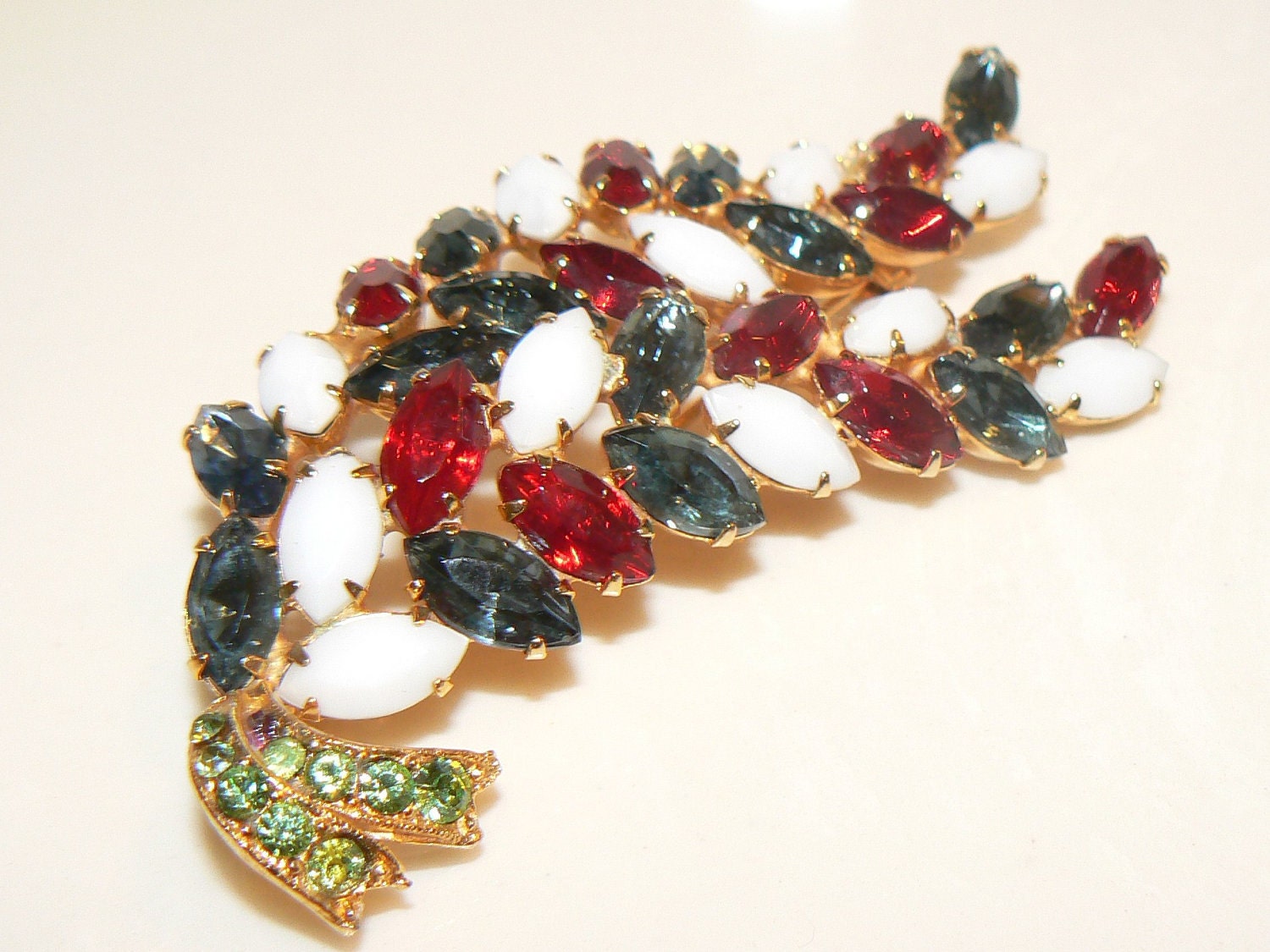 Vintage Red White and Blue Rhinestones Patriotic Statement Brooch