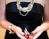 Chunky Gold Rhinestone Pearl Bridesmaid Necklace for Vintage Wedding - Double Twisted in Gold Necklace