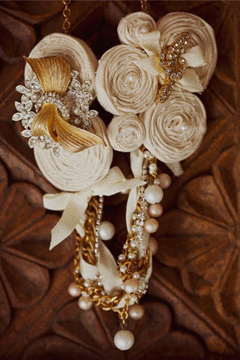 Fabric Flower Bridal Pearl Custom Bridal Bib Statement Necklace - Vintage Wedding Vintage Brooches Featured on StyleMePretty.com
