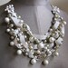Chunky Bridal Pearl Vintage Wedding Bib Statement Necklace Ribbon & Pearl Gold Vintage Flower Brooch - Pearls, Pearls, Pearls Necklace