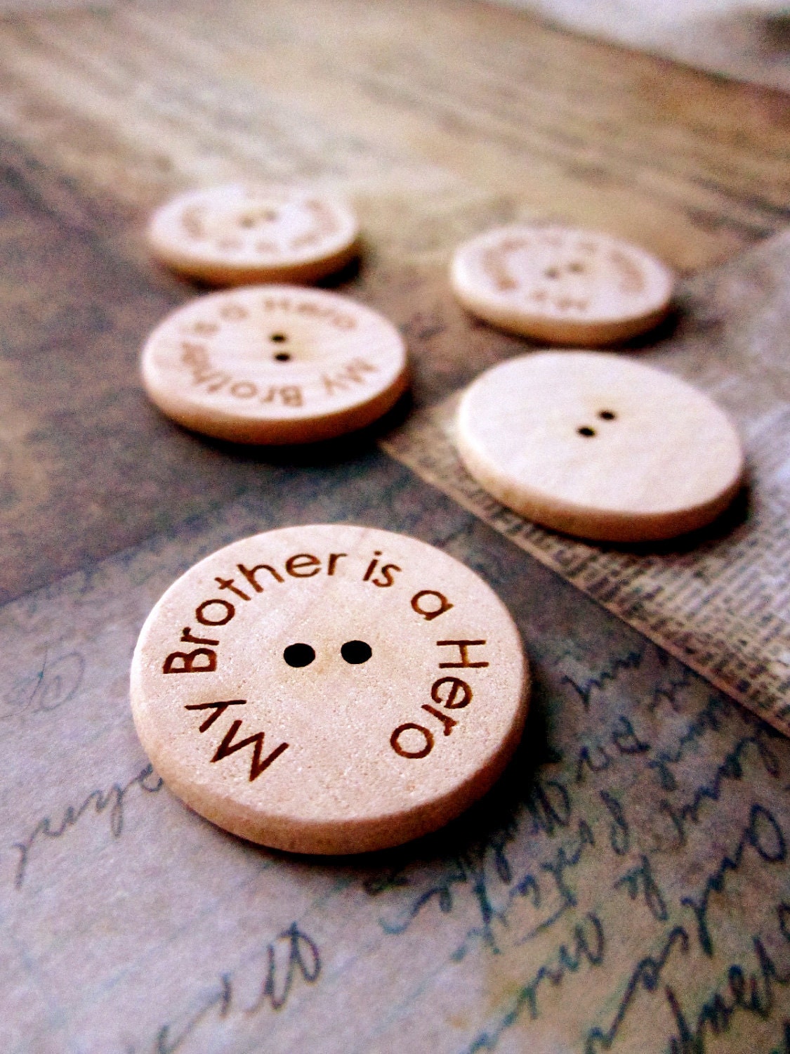 Set of 5- My Brother is a Hero -1 inch Wooden Engraved Buttons