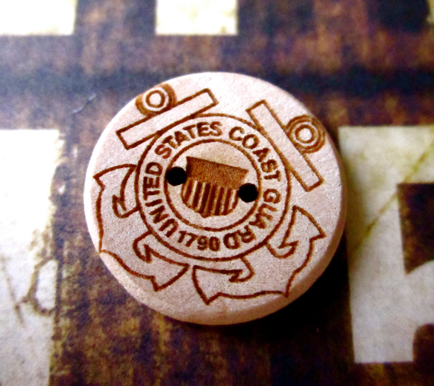 Set of 5- United States Coast Guard -3/4 inch wooden engraved buttons