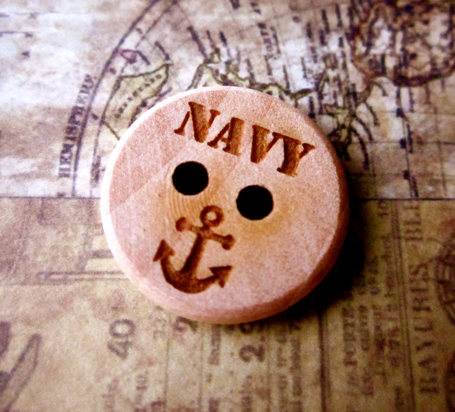 Set of 5- Navy -3/4 inch wooden engraved buttons