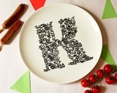 K for Kebab - Alphabet Ceramic Plate (Black)