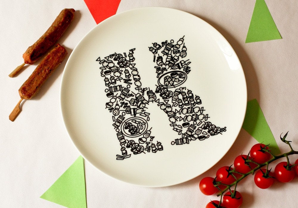 K for Kebab - Alphabet Ceramic Plate (Black)