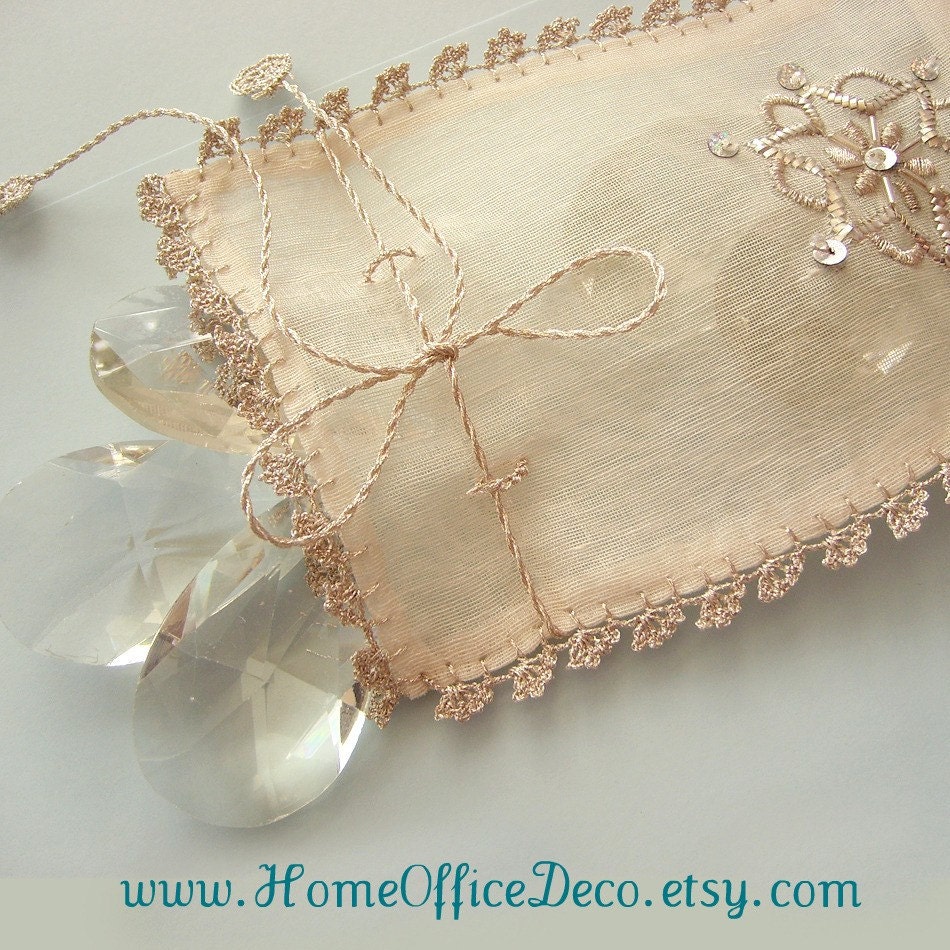 Eco-friendly gift - lavender pouch- sachet silver wire embroidered raw silk handmade