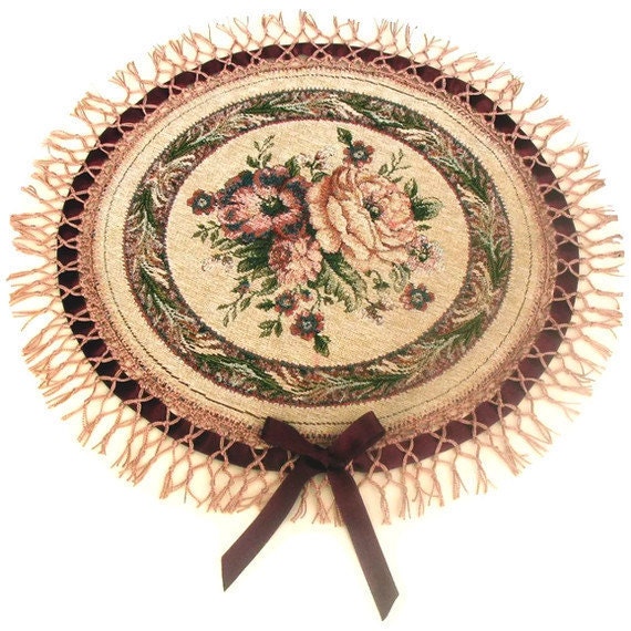 Victorian Style Round Tapestry Rose Table Cloth OOAK Handmade