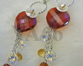 Dangling Chains Bridal Red Magma Swarovski Crystal Stud Earrings 18K Rhodium Plated Studs Crystal Flower Bride, Prom, Birthday, MOB