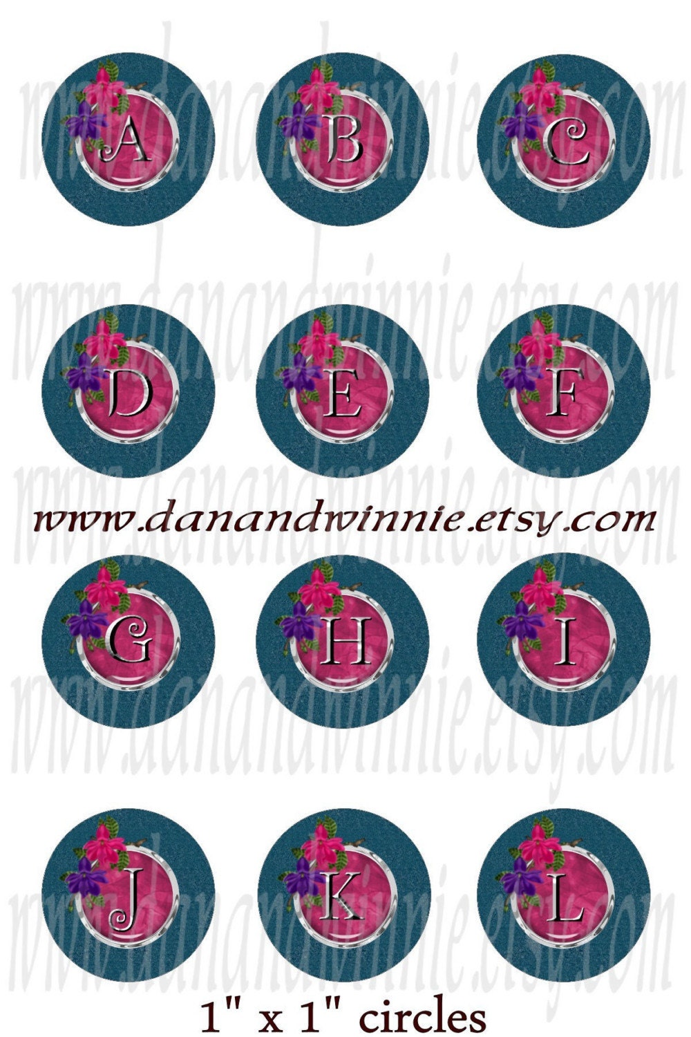 SUMMER DELIGHT ALPHABET 1 inch round circle digital images for bottle caps, scrapbooking, tags  4X6 digital graphics collage sheet