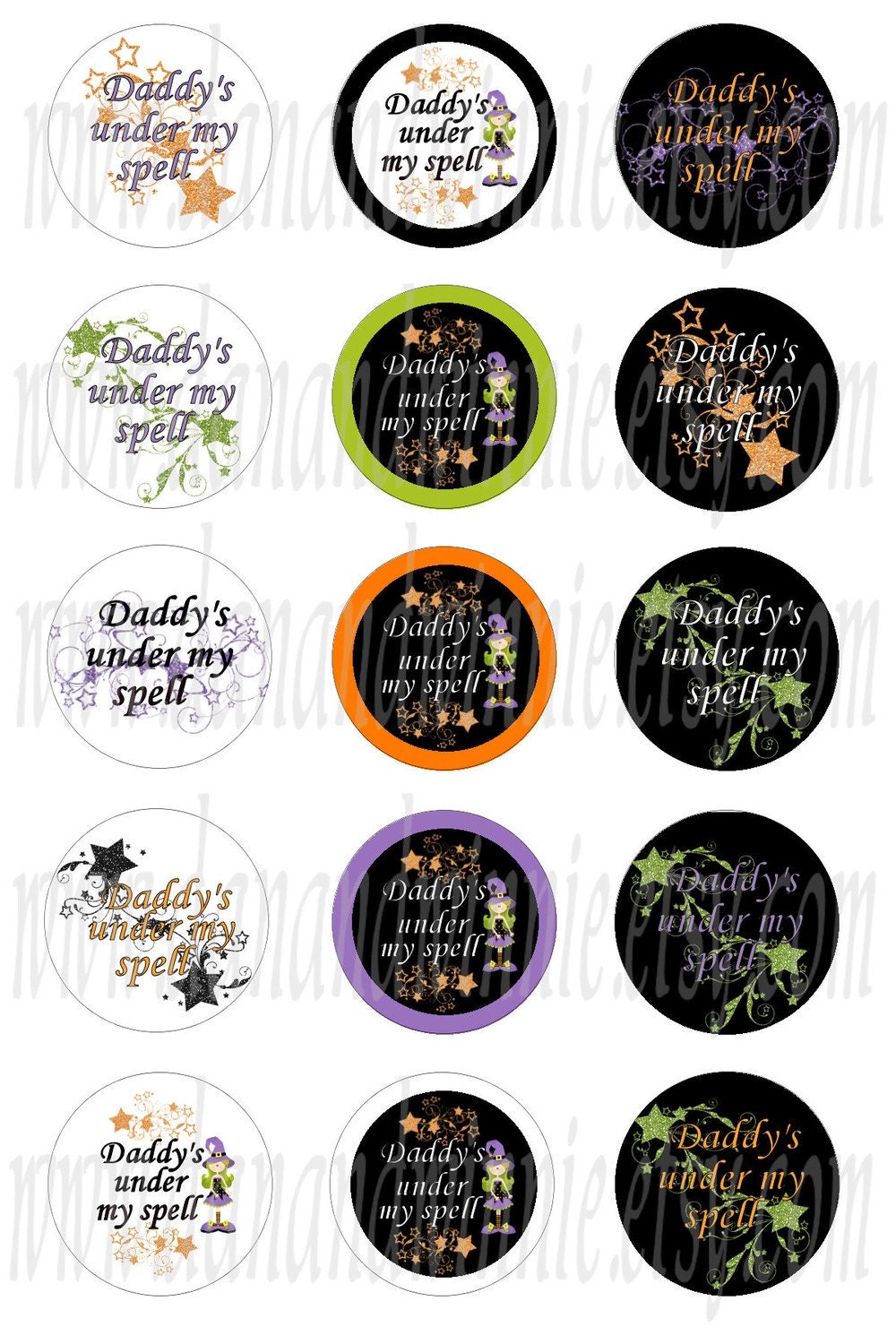 Daddy's Under My Spell 1 inch circle bottle cap images 4X6 inch Halloween collage sheet