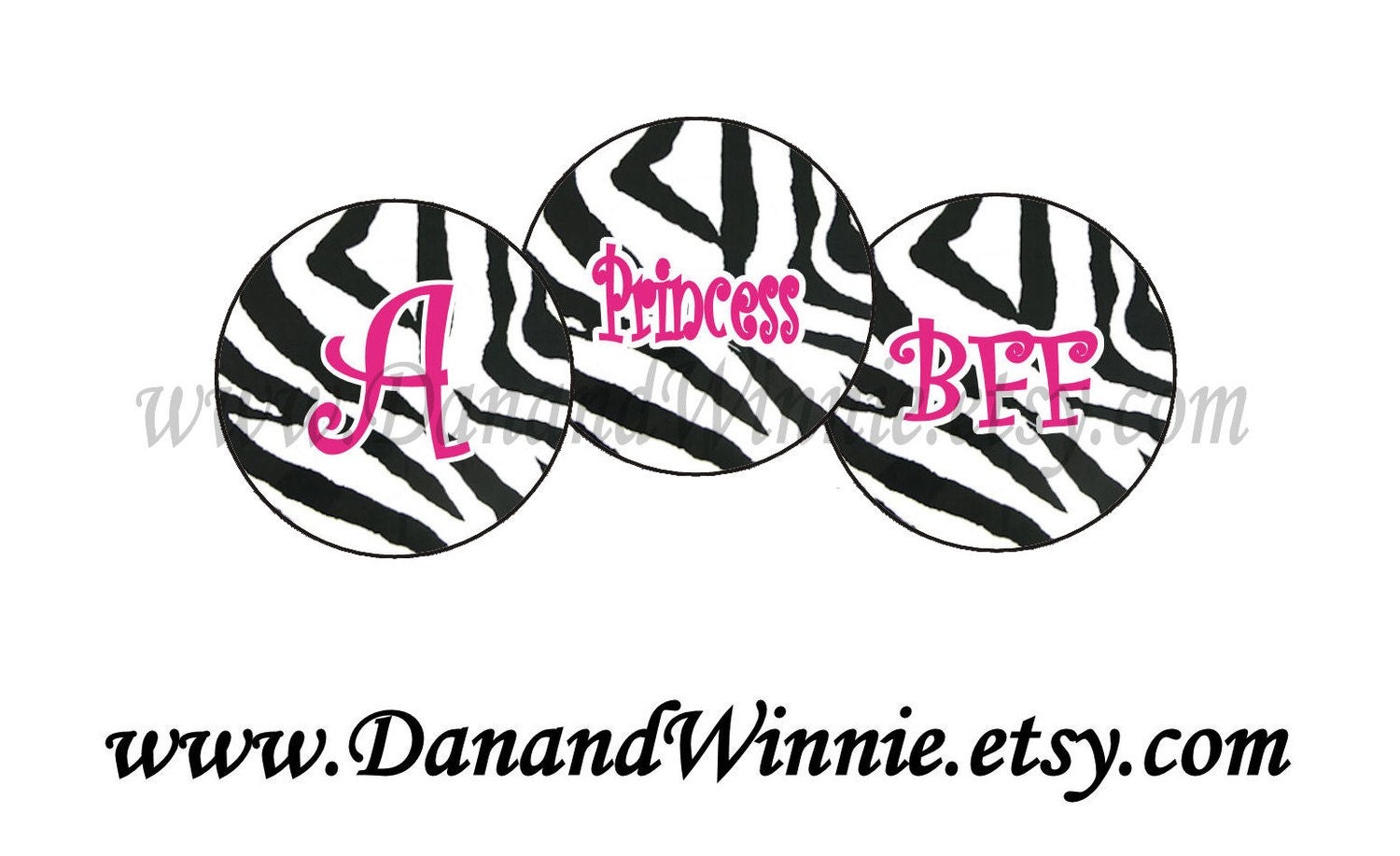 Zebra With Hot Pink Alpha Button Digital image sheet for 1" BUTTON Machine