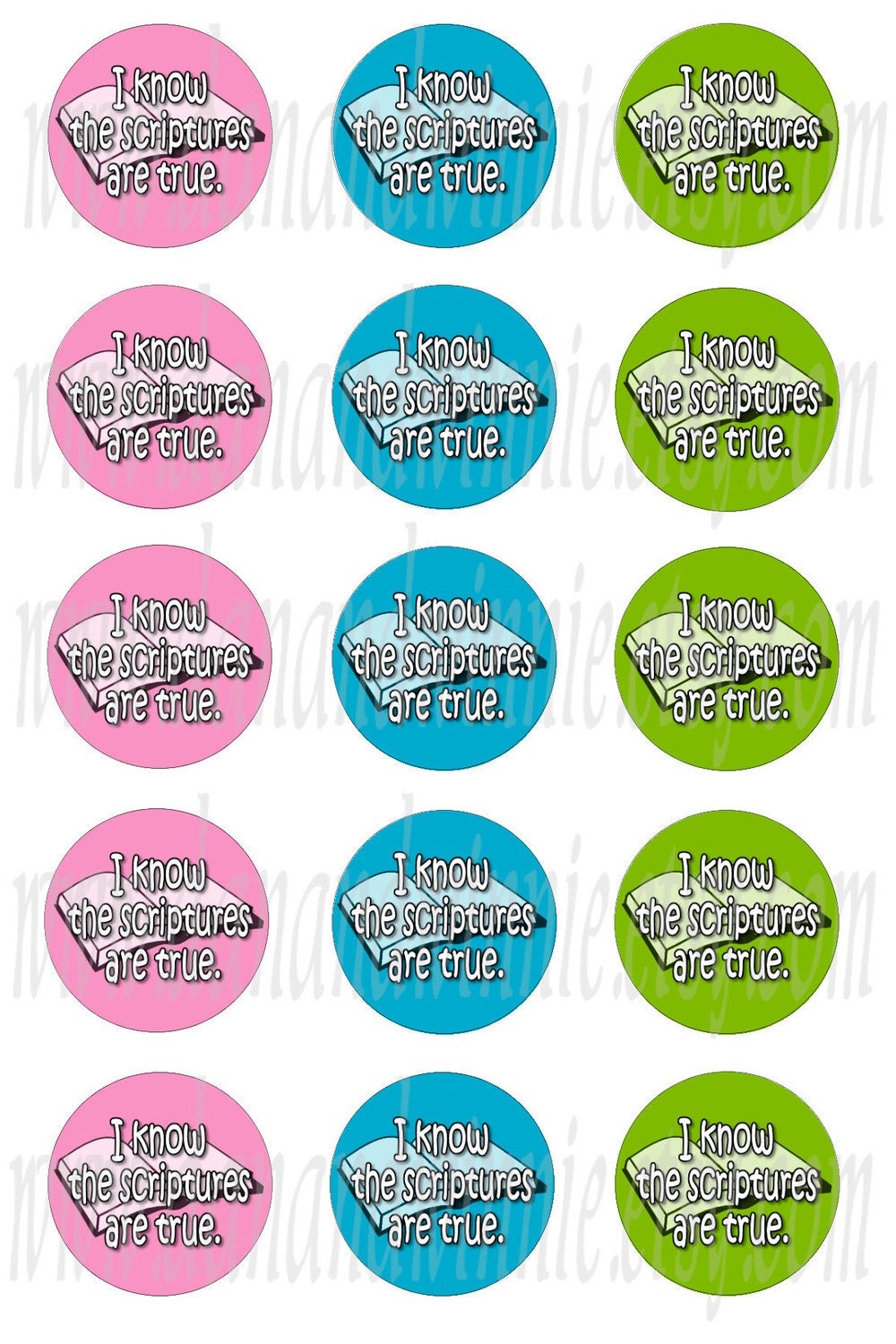 I Know The Scriptures Are True pstels CIRCLES for bottle caps, scrapbooking, tags 4X6 digital graphics collage sheet