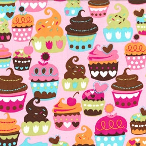 Sweet Treats Birthday Party Cupcake Fabric on Pink MM
