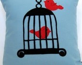 Birdcage and Retro Birds  Pillow Cover.