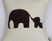 Mommy and Me -Mom and Baby Elephant - Off white - Pink and  Brown Groovy Dots or Blue Pillow