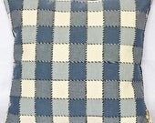 Denim Color and Cream Squares Decorative Pillow Cover 16 x 16 inches.