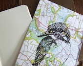 Sale Kingfisher Gocco Print on Recycled map Paper
