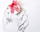 SALE SALE Cardinal Red Feathers Gocco Printed Cotton Brooch