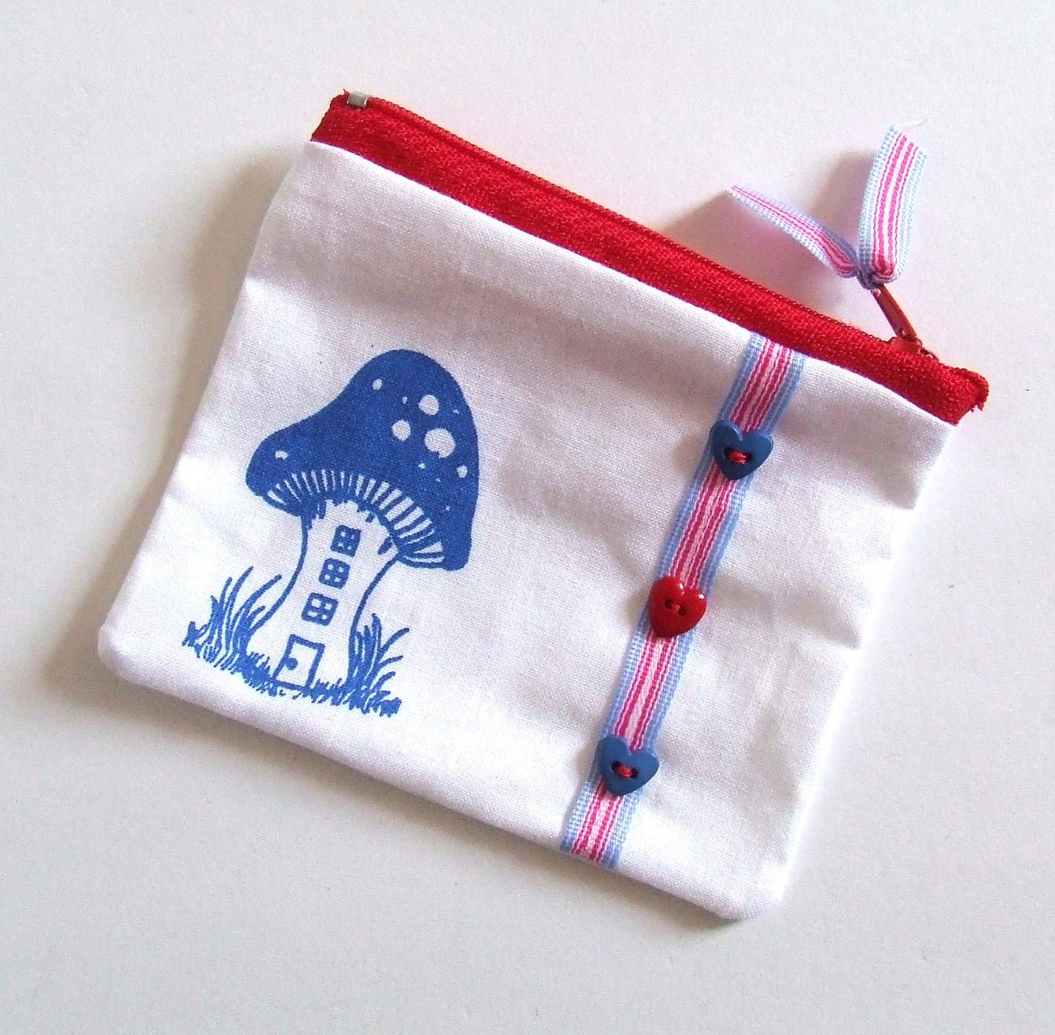 Zip Pouch Change Purse Pixie House in Blue and White