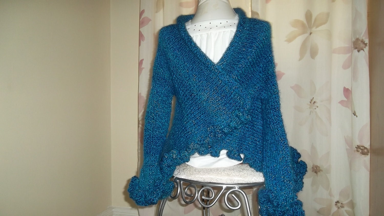 Knit and crochet navy blue girl shrug size 6 or 7/ ready to ship
