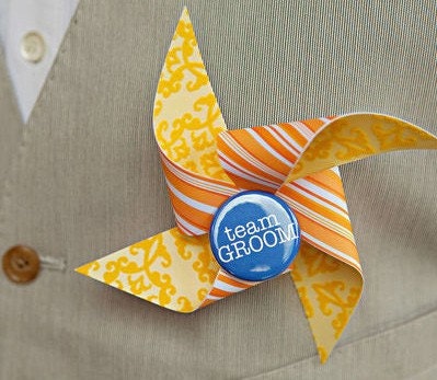 Custom Pinwheel Team Groom Boutonniere or Corsage set of 3 As Seen in Real Simple Weddings  Rule42