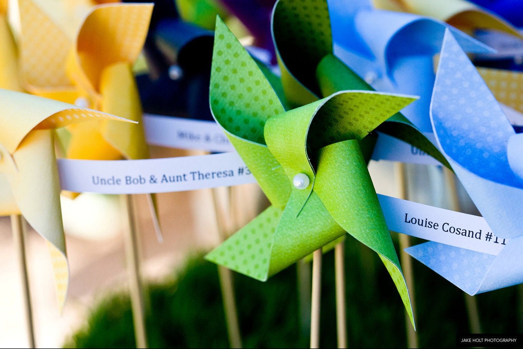 Pinwheel Wedding Escort Cards Favors by Rule42 - custom designed for you