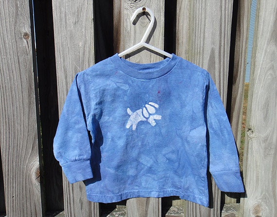 Toddler T-Shirt: Blue with Batik Dog, Long Sleeves (3T) READY TO SHIP