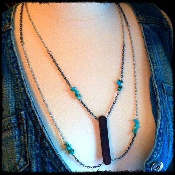 Wooden and Turquoise Double Chain Necklace