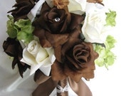Wedding bouquet  Silk Bridal Flowers BROWN CREAM GREEN Calla lily Decoration Bridesmaids boutonnieres Corsages 17 pc package