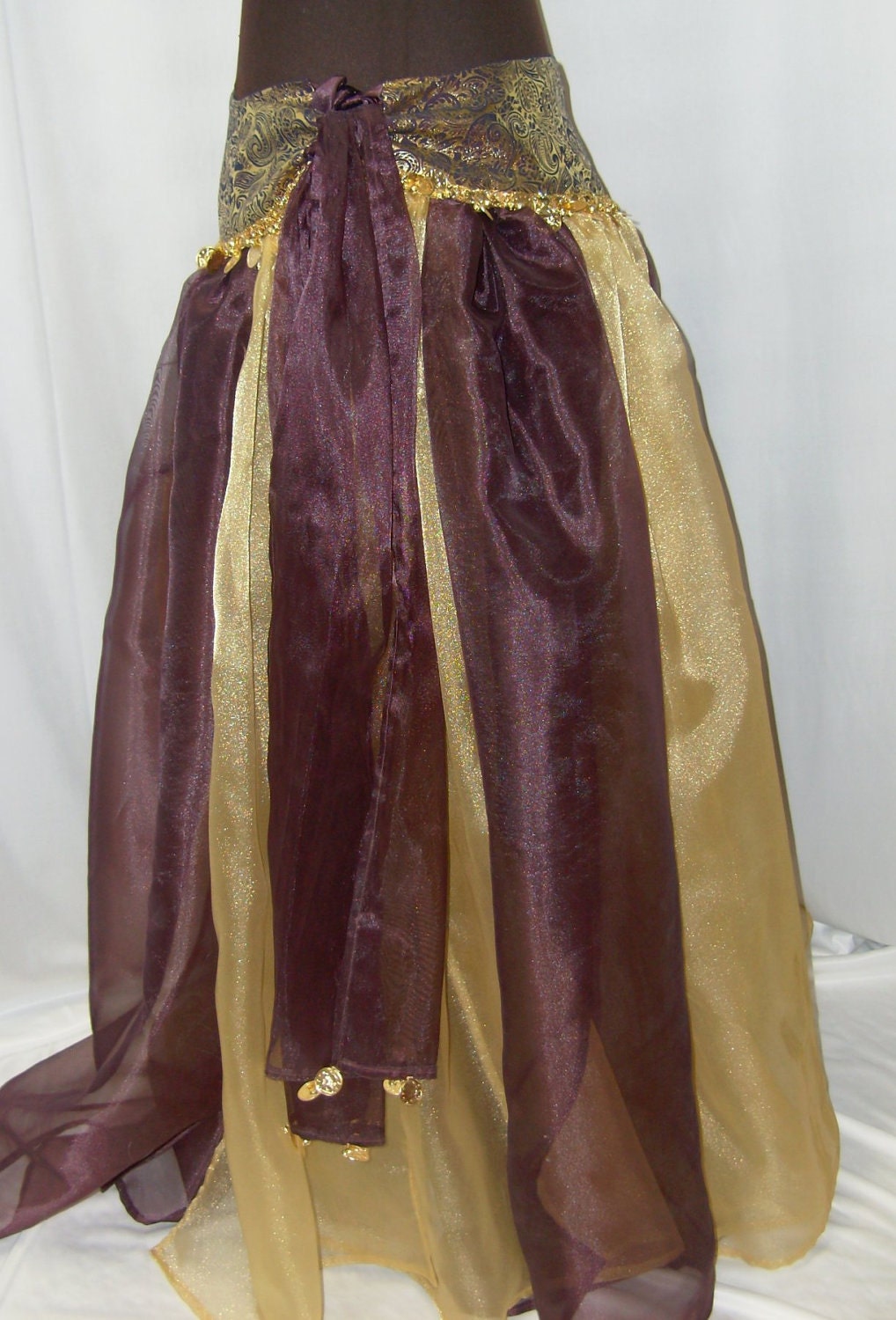 Women's Burgundy and Gold Organza Belly Dance Costume Size 8 10 Halloween Cosplay Rennaisance Faire Harem
