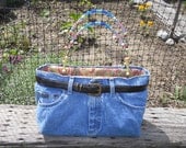 Handmade Denim Purse w Beige/Blue /Red Paisley Material