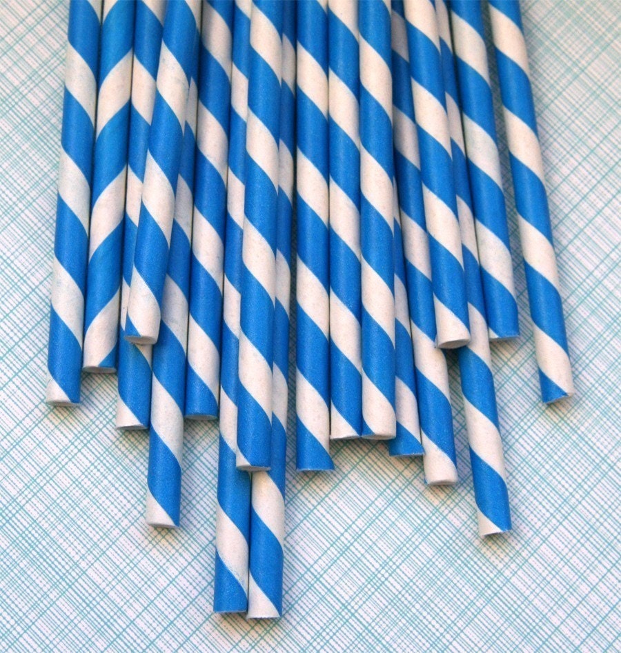 Blue Striped Paper Straws with DIY Flags (50) Il_170x135
