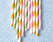Spring Mix Striped Paper Straws with DIY Flags - Pink, Yellow and Green (24) Il_170x135