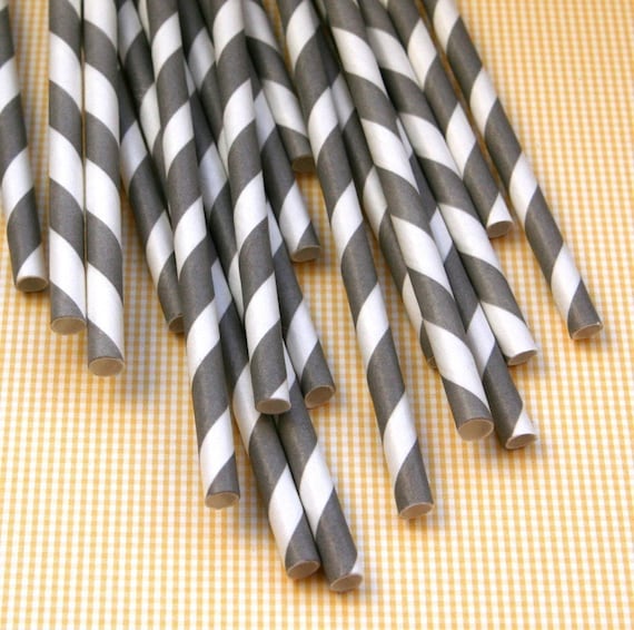 Gray Striped Paper Straws (200) Il_570xn