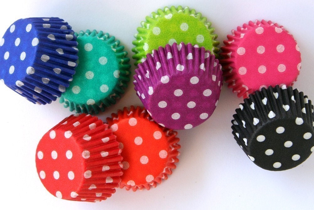 MINI Cupcake Liners - 8 Color Polka Dot Mix Mini Baking Cups (80)