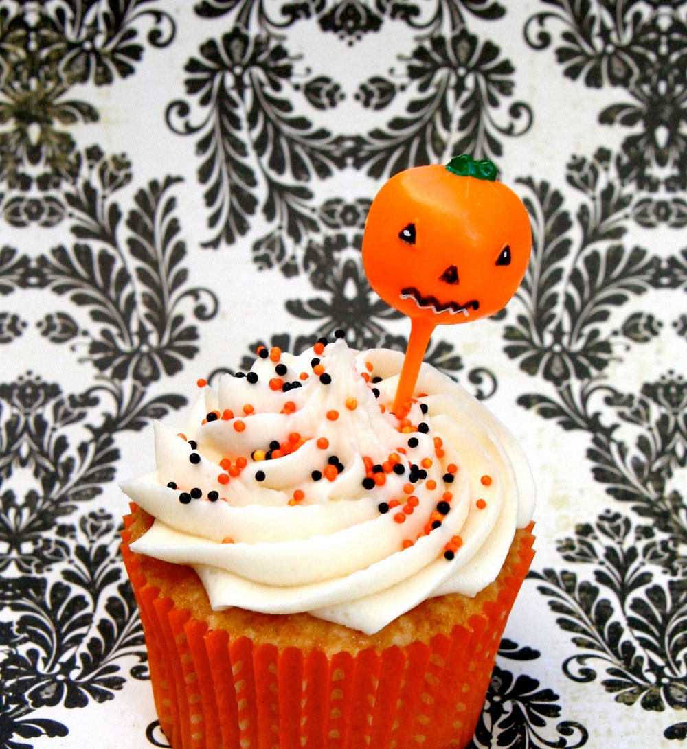 Retro Halloween Cupcake Picks - Witch, Cat, Skull, Pumpkin (12)