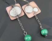 malachite copper sterling silver earrings - malachite earrings - green gemstone earrings - copper earrings - sterling silver earrings