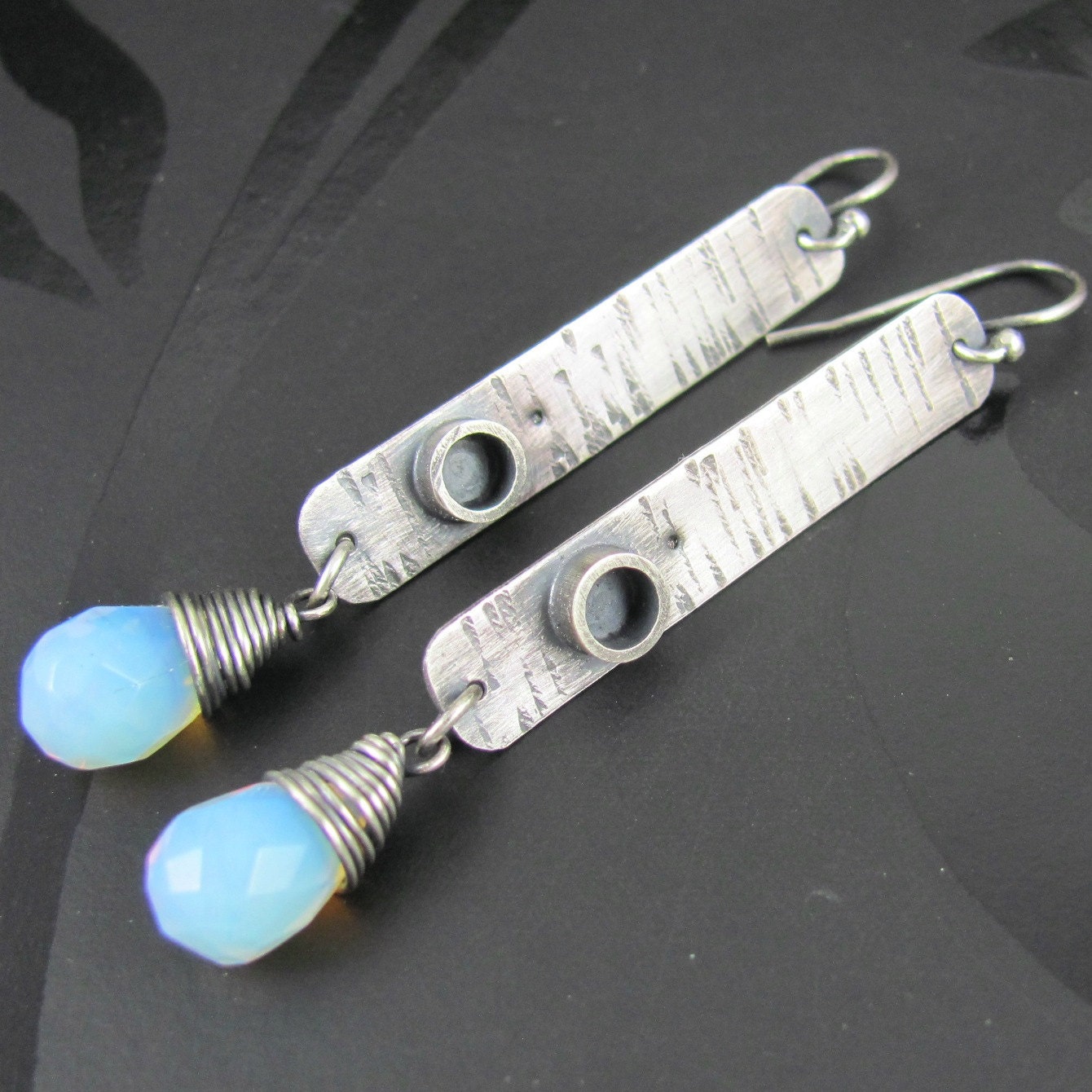opalite sterling silver earrings - sterling silver earrings - opalite earrings - blue gemstone earrings - ooak earrings - long earrings