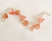Cherry Quartz Glass Bracelet - Triangle Circle Bead Bracelet - Geometric Glass Bead Bracelet - Pink Streaked Glass Bracelet